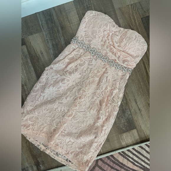 Pink Lace Rhinestone Bridesmaid Dress 2 - Picture 2 of 6